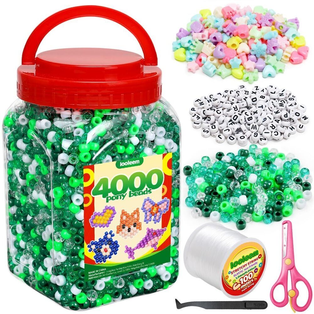 3174 Green Solid & Glitter Bulk Pony Beads - 4000pc Kit for Friendship